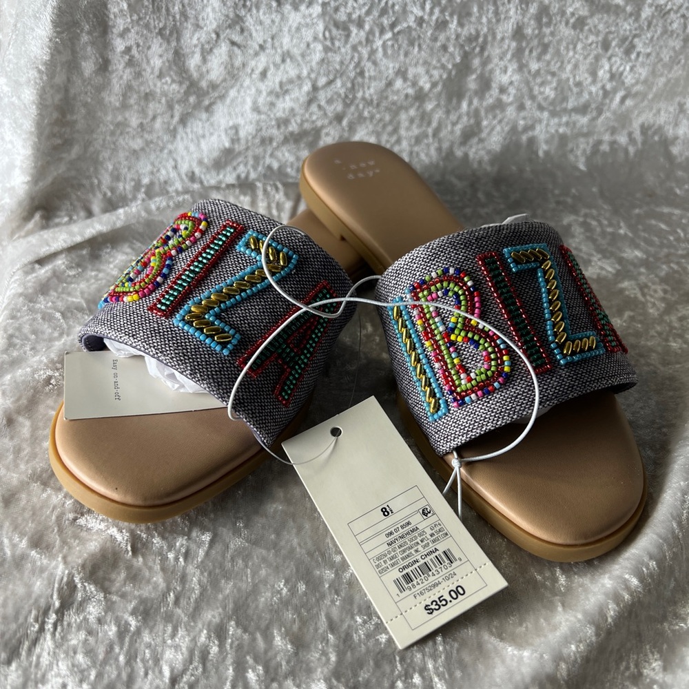 Beaded Slide Sandals - Multicolor Embellished Upper